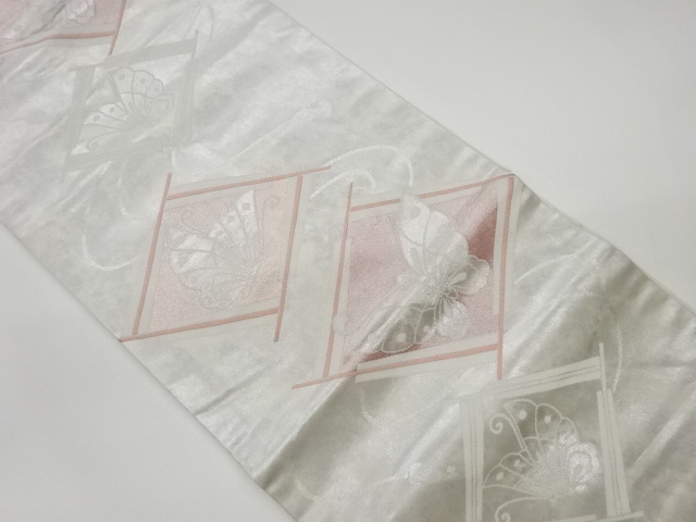 リサイクル　菱に扇子・蝶模様織出し名古屋帯